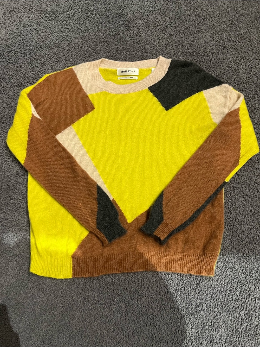 Bailey/44 Geometric Colorblock Cashmere Sweater - Yellow, Brown, Black, Cream